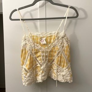 Vintage Free People Yellow Gingham Crop Top